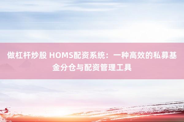 做杠杆炒股 HOMS配资系统：一种高效的私募基金分仓与配资管理工具