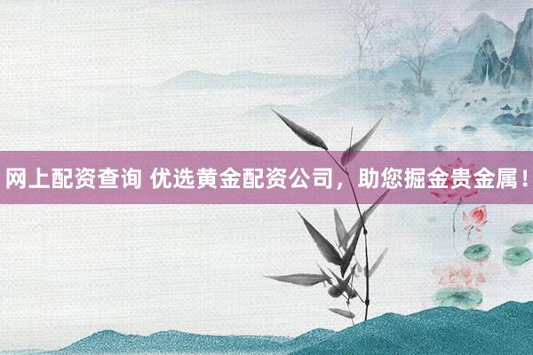 网上配资查询 优选黄金配资公司，助您掘金贵金属！