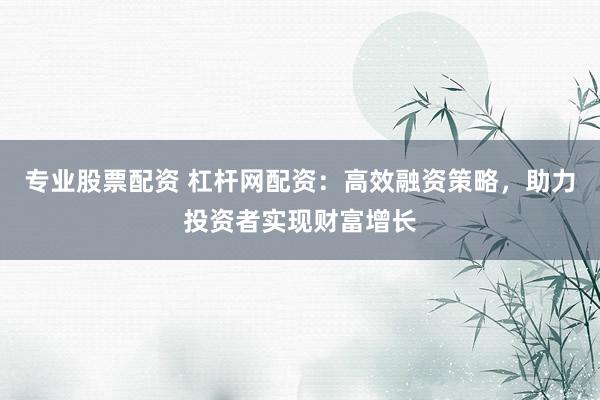 专业股票配资 杠杆网配资：高效融资策略，助力投资者实现财富增长